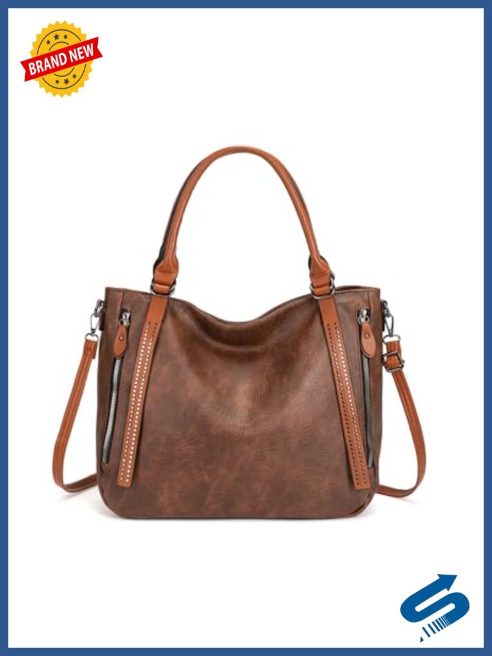 Large Vintage Vegan Leather Hobo Tote Bag with Adjustable Strap